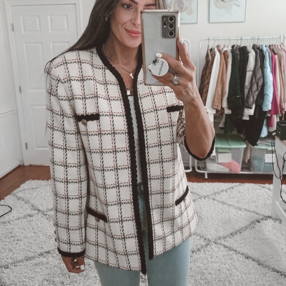 Evan Picone Plaid Tweed Blazer Jacket - Picture 6 of 7